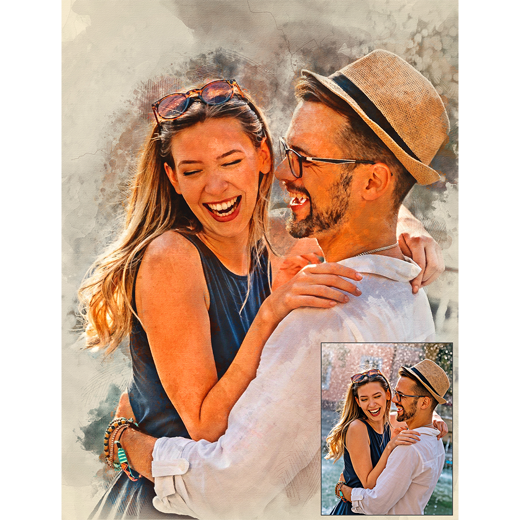 Watercolor Couple Portrait Painting